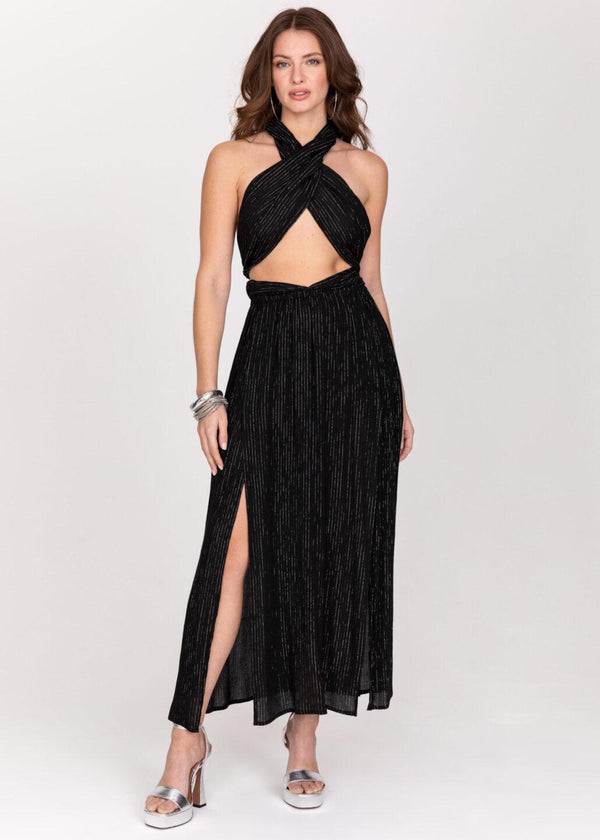 Likemary Convertible Black Maxi Dress With Silver Lurex