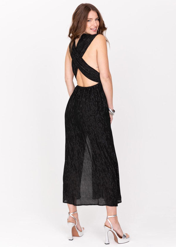 Likemary Convertible Black Maxi Dress With Silver Lurex
