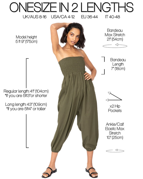 Likemary Convertible Cotton 2-in-1 Jumpsuit & Harem Pants – Capri Length Khaki Green