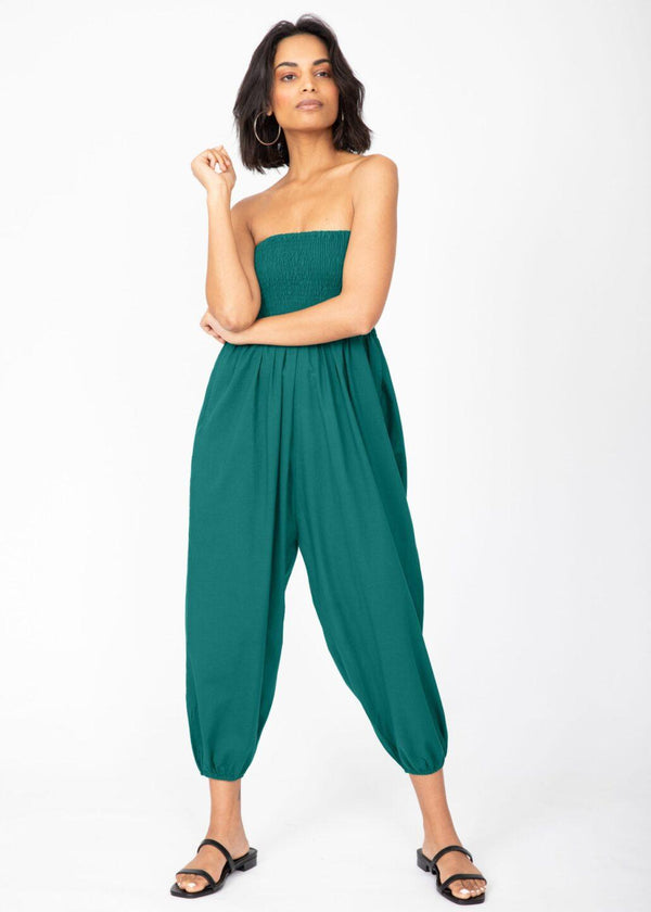 Likemary Convertible Cotton 2-in-1 Jumpsuit & Harem Pants – Capri Length Emerald Green