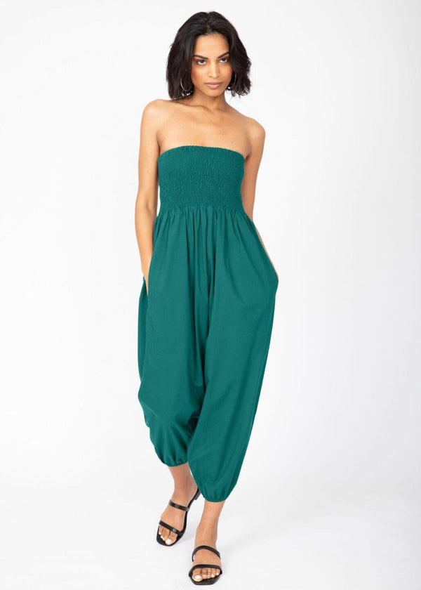Likemary Convertible Cotton 2-in-1 Jumpsuit & Harem Pants – Capri Length Emerald Green