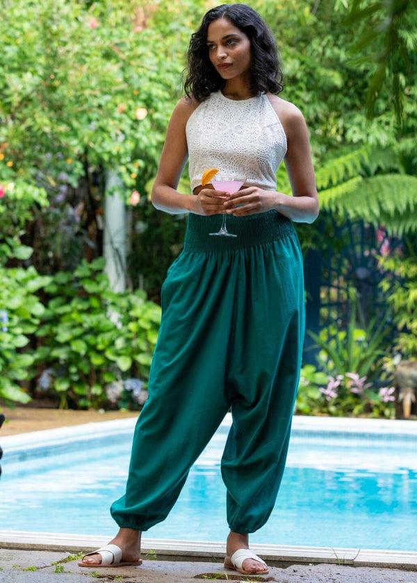 likemary Convertible Cotton 2-in-1 Jumpsuit & Harem Pants – Capri Length Emerald Green