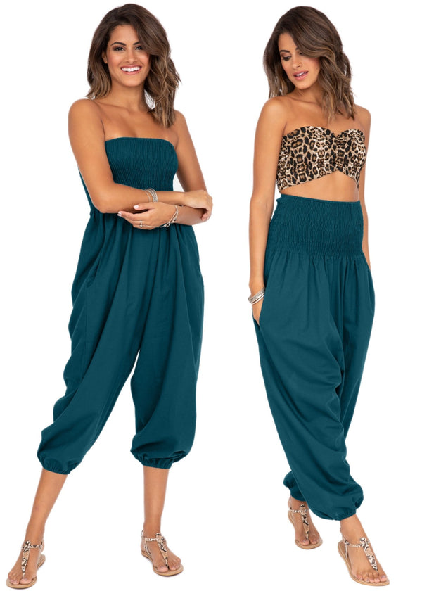 Likemary Convertible Cotton 2-in-1 Jumpsuit & Harem Pants – Capri Length Teal