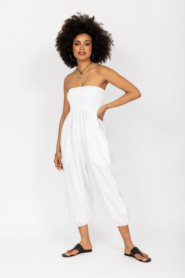 likemary Convertible Cotton 2-in-1 Jumpsuit & Harem Pants – Capri Length White