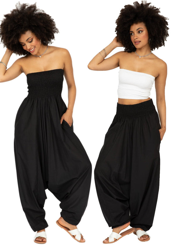 Likemary Convertible Cotton 2-in-1 Jumpsuit & Harem Pants In Black