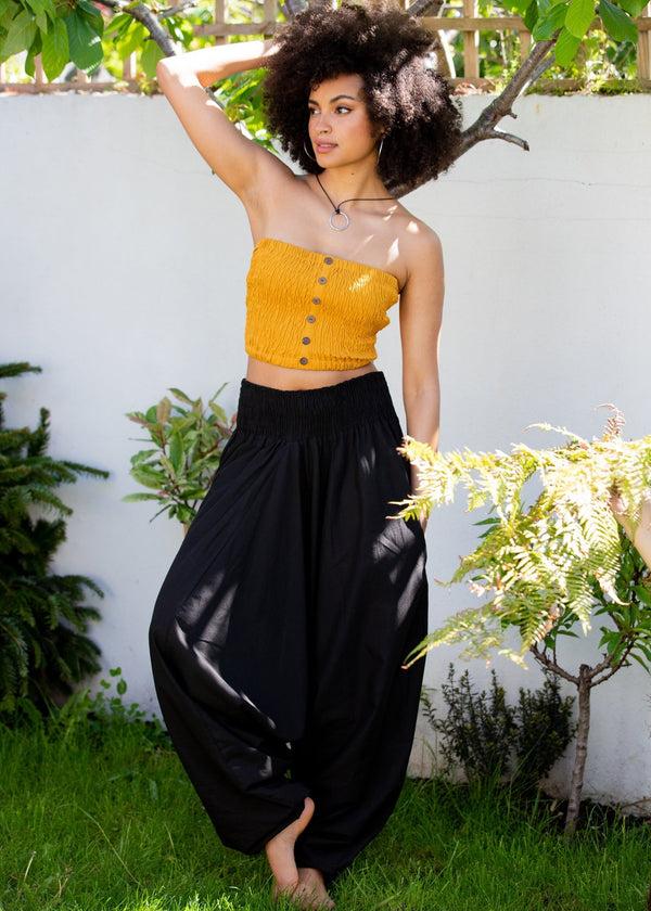 Likemary Convertible Cotton 2-in-1 Jumpsuit & Harem Pants In Black