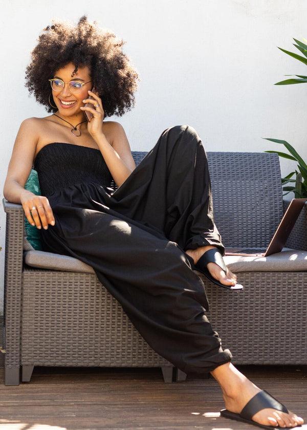 Likemary Convertible Cotton 2-in-1 Jumpsuit & Harem Pants In Black