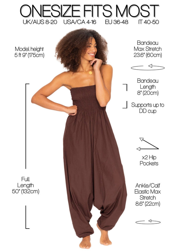 Likemary Convertible Cotton 2-in-1 Jumpsuit & Harem Pants In Chocolate Brown