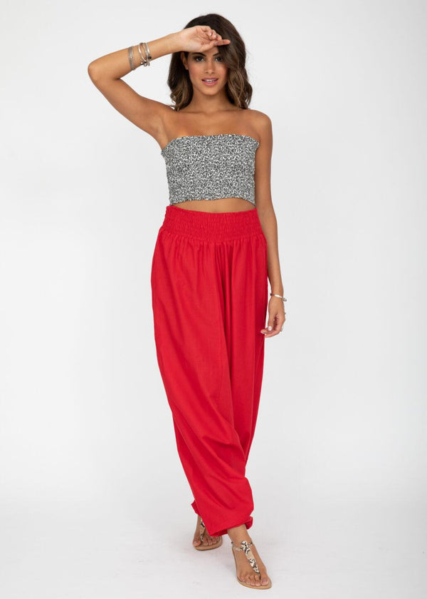 Likemary Convertible Cotton 2-in-1 Jumpsuit & Harem Pants In Red