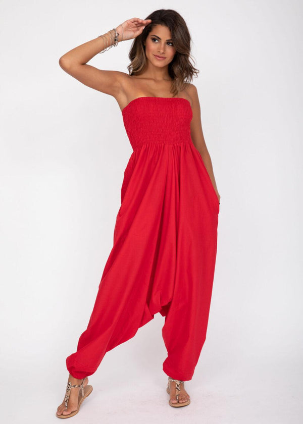 likemary Convertible Cotton 2-in-1 Jumpsuit & Harem Pants in Red