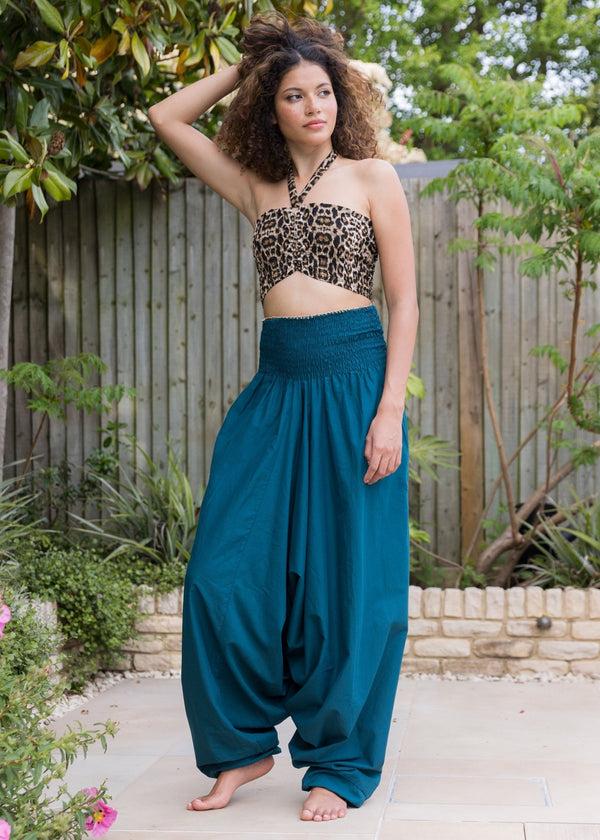 Likemary Convertible Cotton 2-in-1 Jumpsuit & Harem Pants In Teal