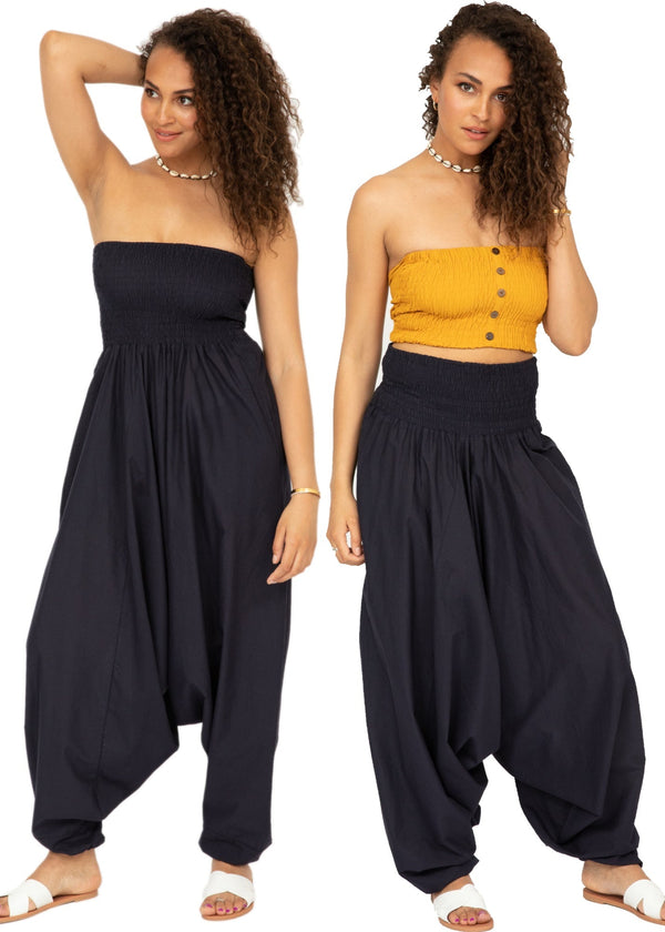 Likemary Convertible Cotton 2-in-1 Jumpsuit & Harem Pants In Midnight Navy Blue