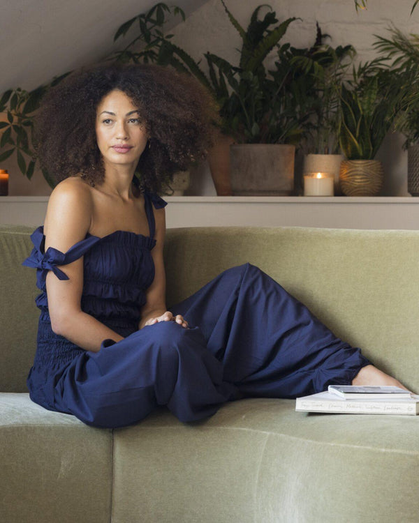 Likemary Convertible Cotton 2-in-1 Jumpsuit & Harem Pants In Midnight Navy Blue