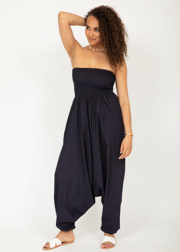 likemary Convertible Cotton 2-in-1 Jumpsuit & Harem Pants in Midnight Navy Blue