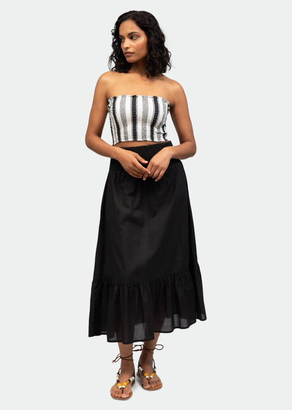 Likemary Convertible Cotton Midi Dress Into Maxi Skirt In Black