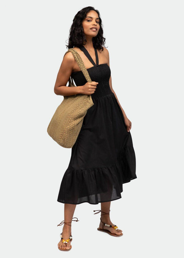 Likemary Convertible Cotton Midi Dress Into Maxi Skirt In Black