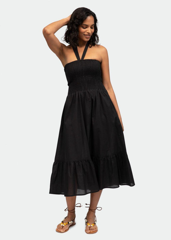 Likemary Convertible Cotton Midi Dress Into Maxi Skirt In Black