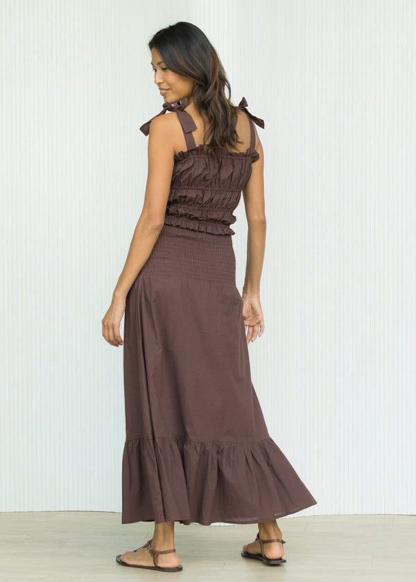 Likemary Convertible Cotton Midi Dress Into Maxi Skirt In Brown