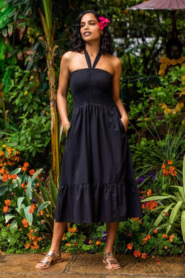 likemary Convertible Cotton Midi Dress into Maxi Skirt in Black