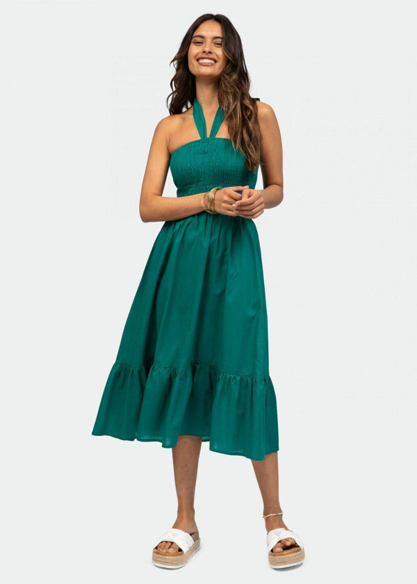 Likemary Convertible Cotton Midi Dress Into Maxi Skirt In Emerald Green
