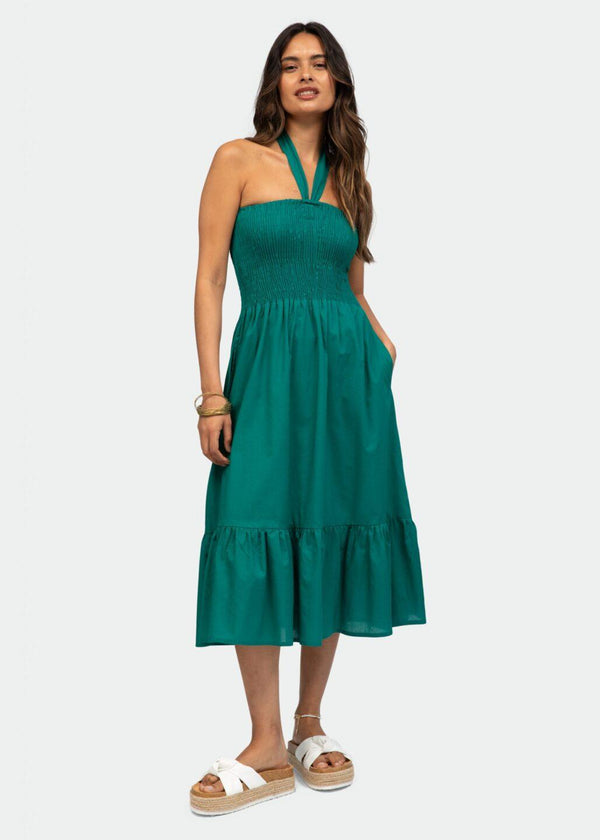 Likemary Convertible Cotton Midi Dress Into Maxi Skirt In Emerald Green