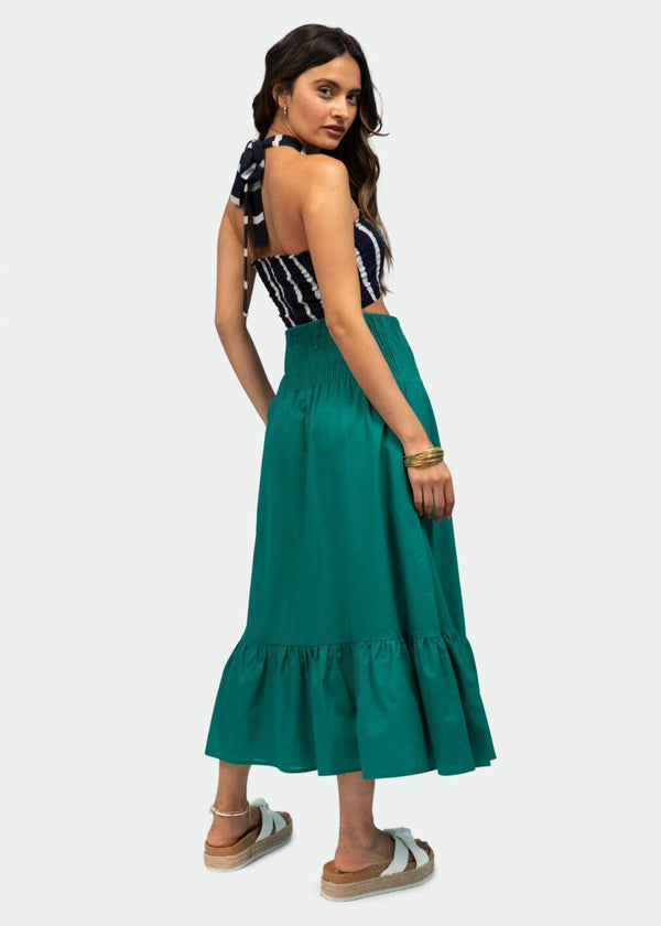 Likemary Convertible Cotton Midi Dress Into Maxi Skirt In Emerald Green