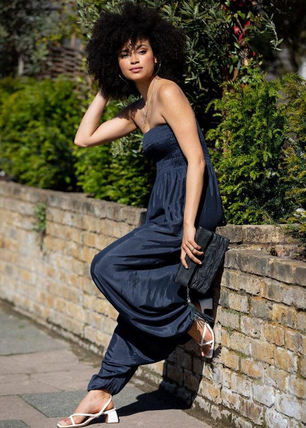 likemary Convertible Harem Jumpsuit in Midnight Blue Silk Look likemary Convertible Harem Jumpsuit in Midnight Blue Silk Look