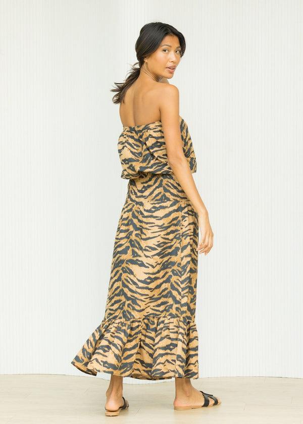 Likemary Convertible Poplin Midi Dress Into Maxi Skirt Tiger Print