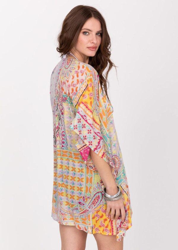 Likemary Cotton Beach Kaftan Cover Up In Multi Paisely Print With Sequins