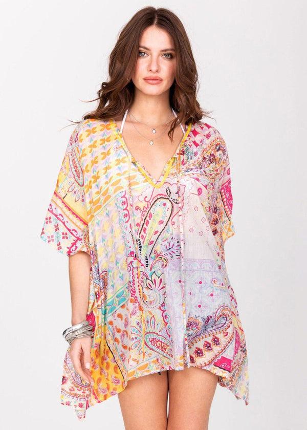 Likemary Cotton Beach Kaftan Cover Up In Multi Paisely Print With Sequins
