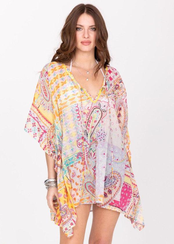 Likemary Cotton Beach Kaftan Cover Up In Multi Paisely Print With Sequins