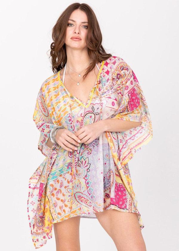 likemary Cotton Beach Kaftan Cover Up in Multi Paisely Print with Sequins