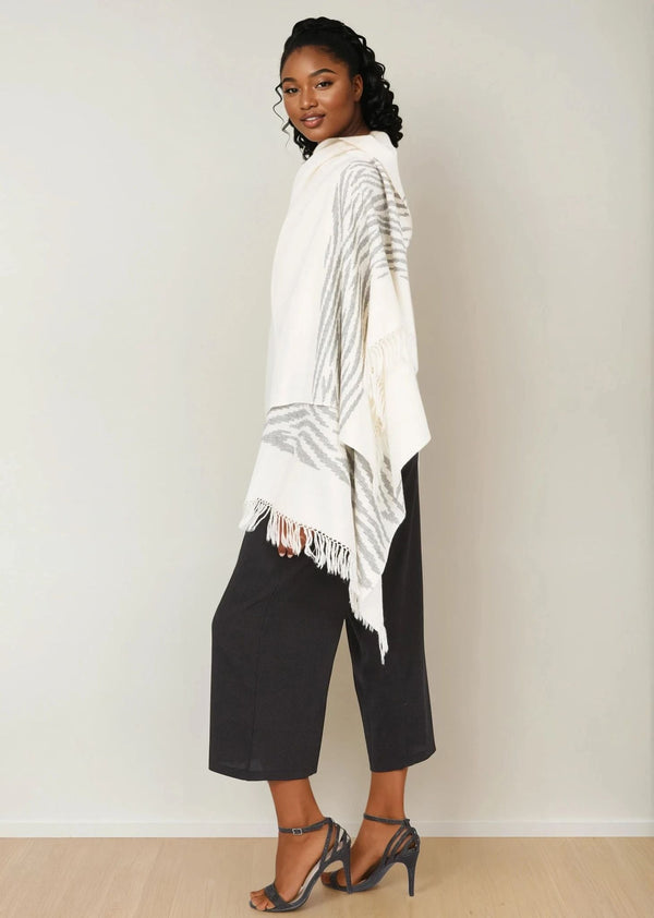 Likemary Cream Zebra Merino Wool Pashmina Stole - Handwoven Zebra Motif