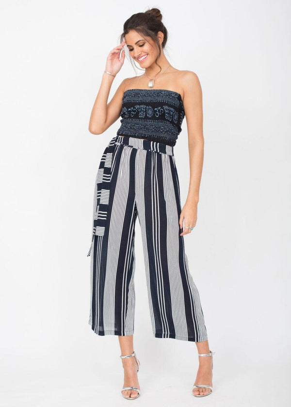 Likemary Culotte Crop Summer Trousers Crinkle Stripes