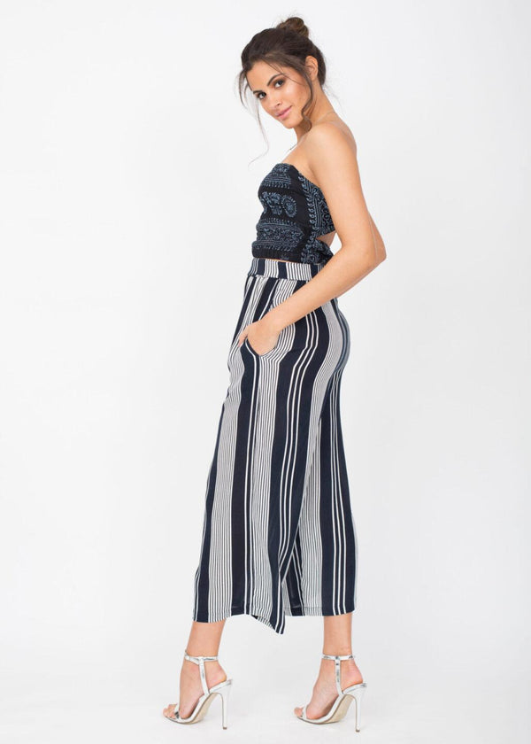 Likemary Culotte Crop Summer Trousers Crinkle Stripes