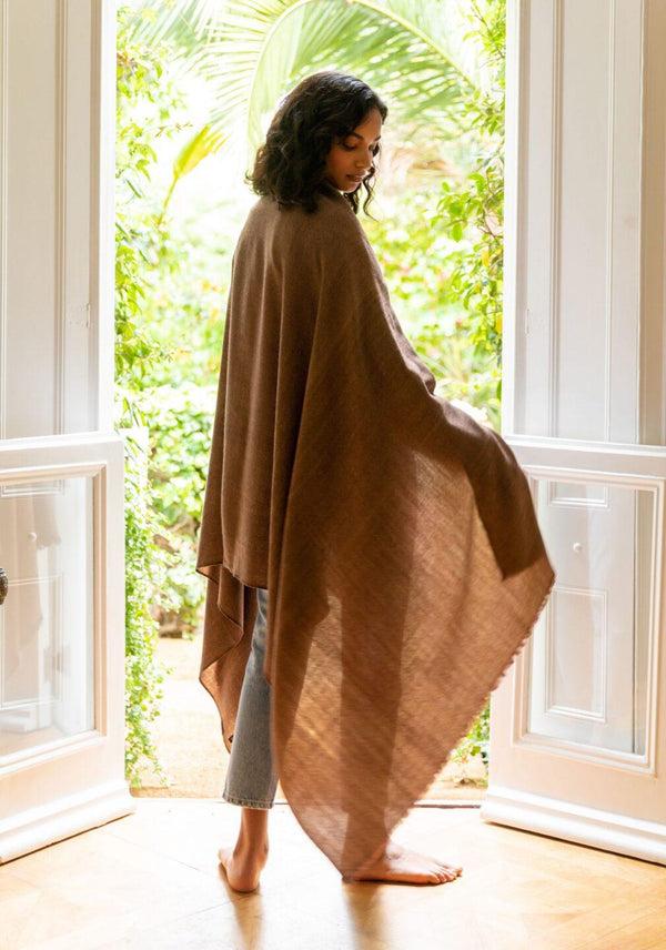 Likemary Ethically Handwoven Merino Wool Blanket Scarf In Brown Twill Mix