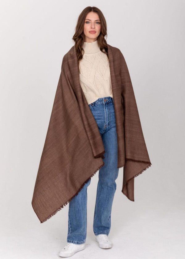 Likemary Ethically Handwoven Merino Wool Blanket Scarf In Brown Twill Mix