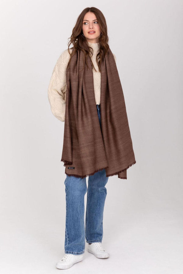 Likemary Ethically Handwoven Merino Wool Blanket Scarf In Brown Twill Mix