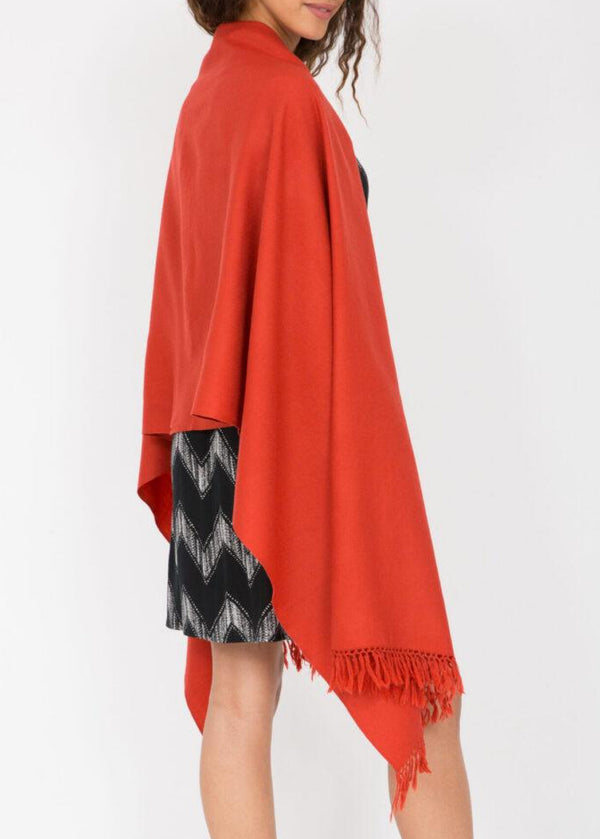 Likemary Ethically Handwoven Merino Wool Blanket Scarf In Orange