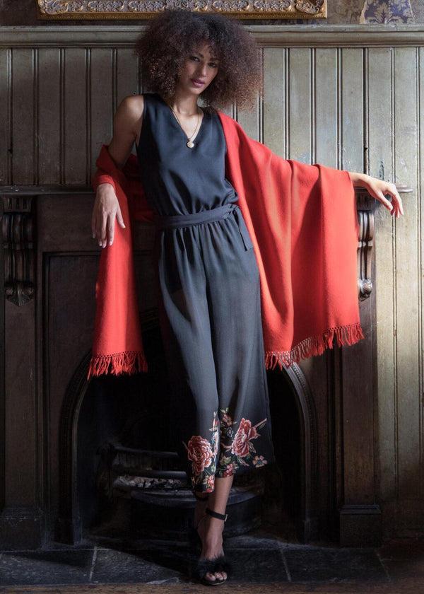 Likemary Ethically Handwoven Merino Wool Blanket Scarf In Orange