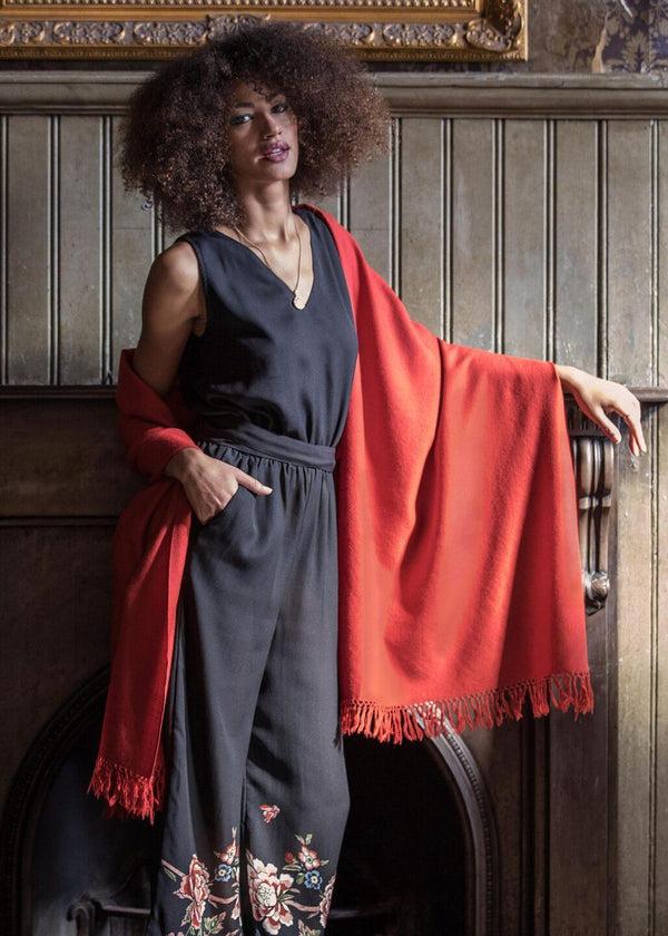 likemary Ethically Handwoven Merino Wool Blanket Scarf in Orange