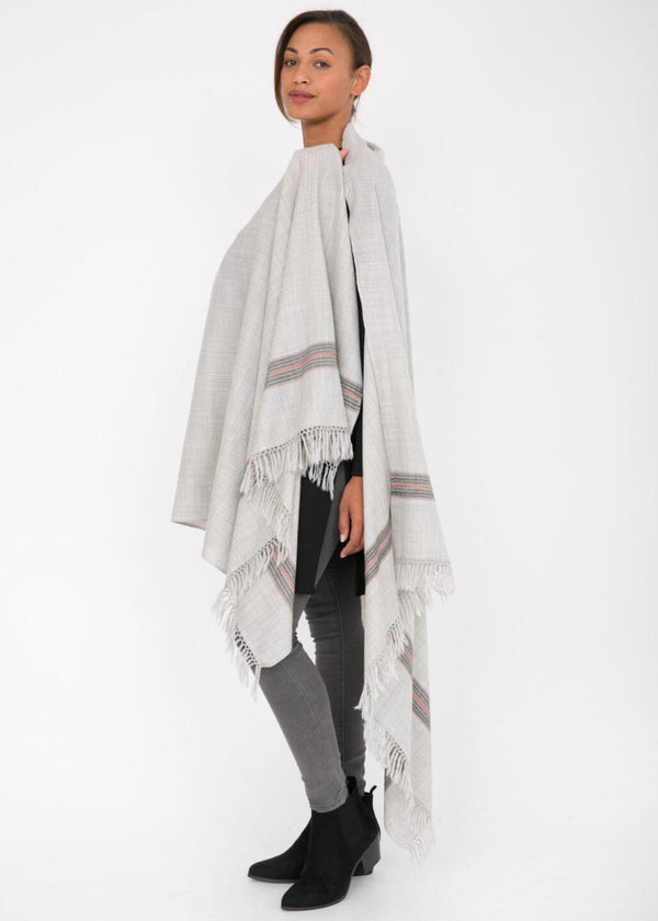 Likemary Ethically Handwoven Merino Wool Blanket Scarf In Stone Grey Mansi