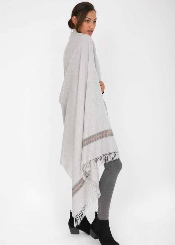 Likemary Ethically Handwoven Merino Wool Blanket Scarf In Stone Grey Mansi