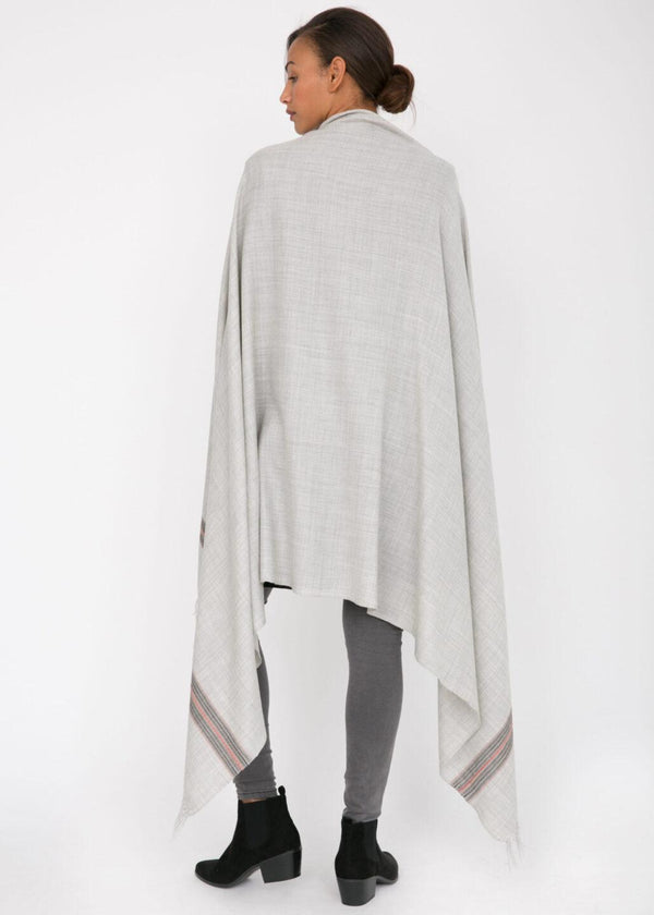 Likemary Ethically Handwoven Merino Wool Blanket Scarf In Stone Grey Mansi
