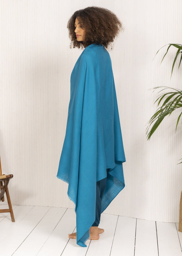 Likemary Ethically Handwoven Multi-Use Merino Wool Blanket Scarf In Turquoise