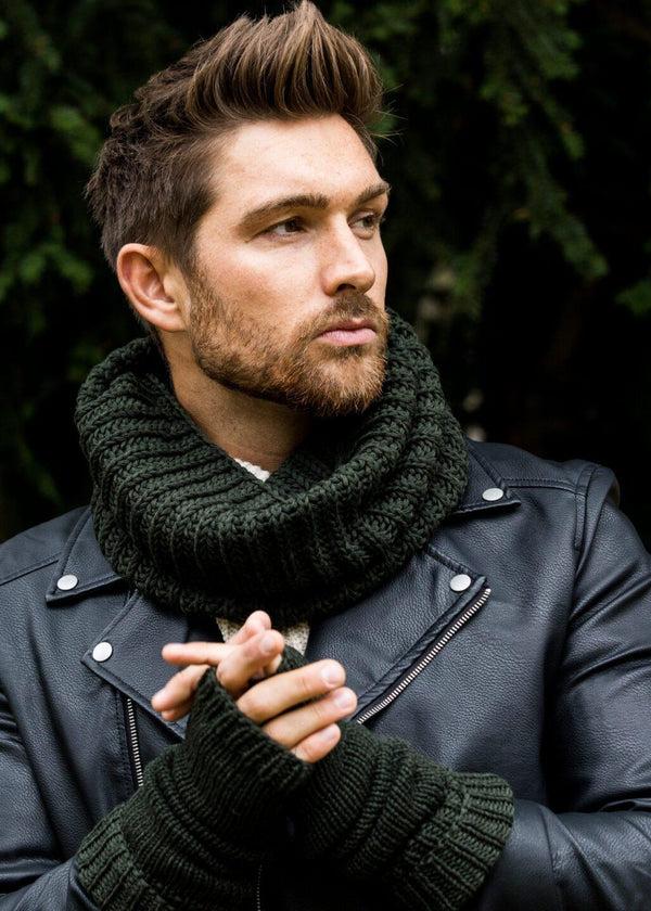 Likemary Ethically Made Men's Merino Wool Long Fingerless Gloves In Camo Green
