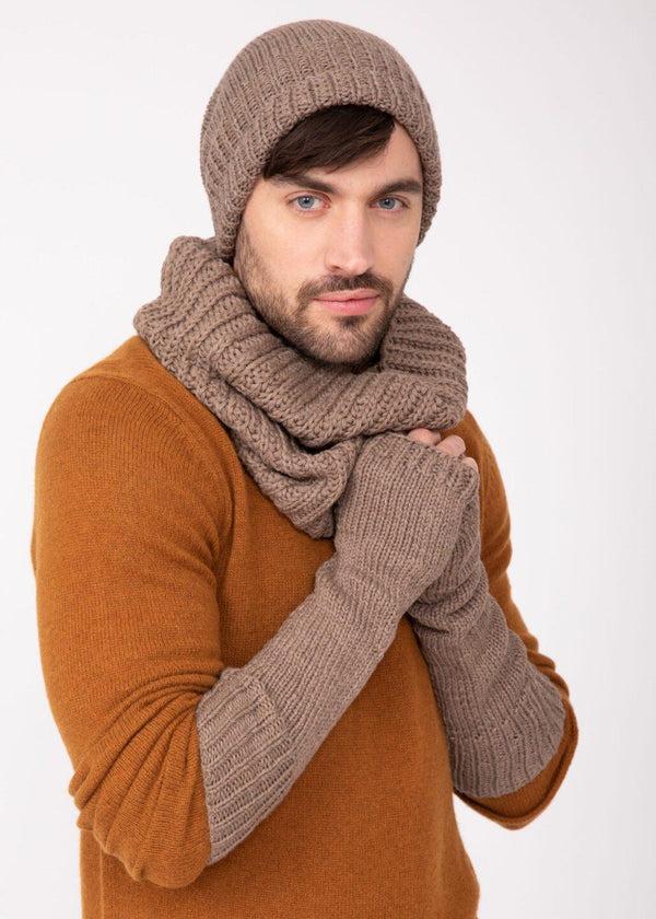 Likemary Ethically Made Men's Merino Wool Long Fingerless Gloves In Mocha Brown