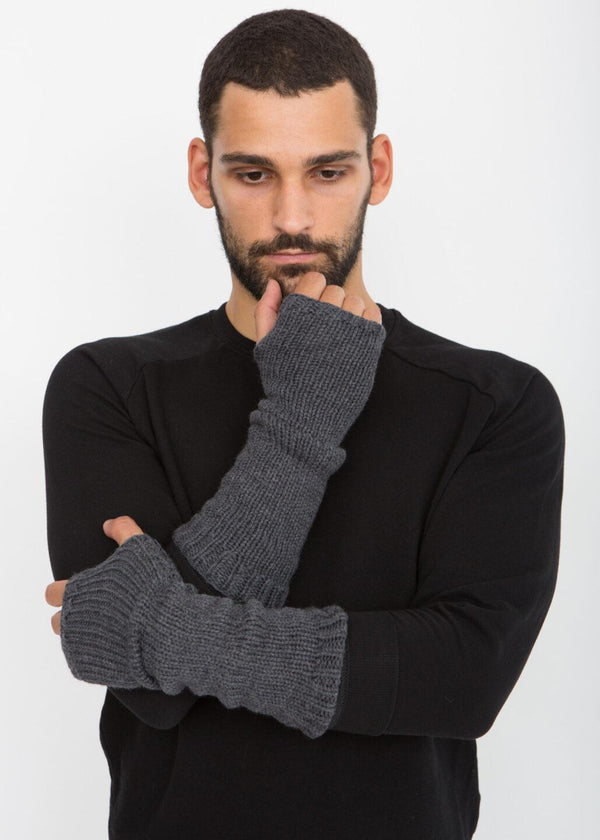 likemary Ethically Made Men's Merino Wool Long Fingerless Gloves in Charcoal Grey