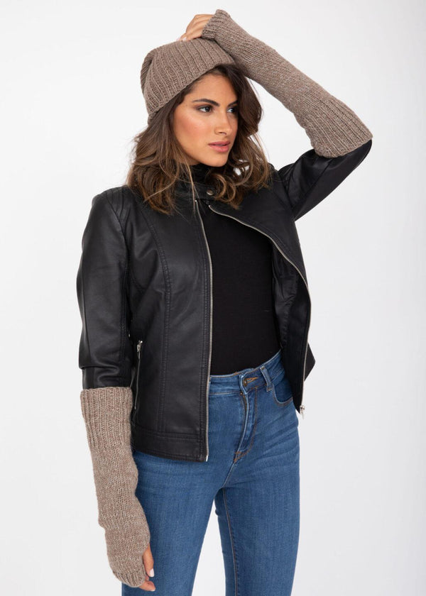 Likemary Ethically Made Merino Wool Long Fingerless Gloves In Mocha Brown