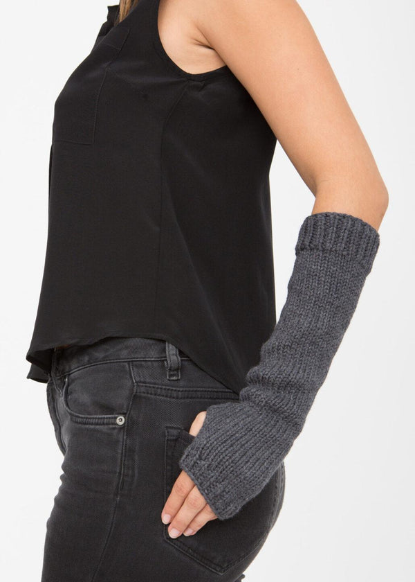 Likemary Ethically Made Merino Wool Long Fingerless Gloves In Charcoal Grey